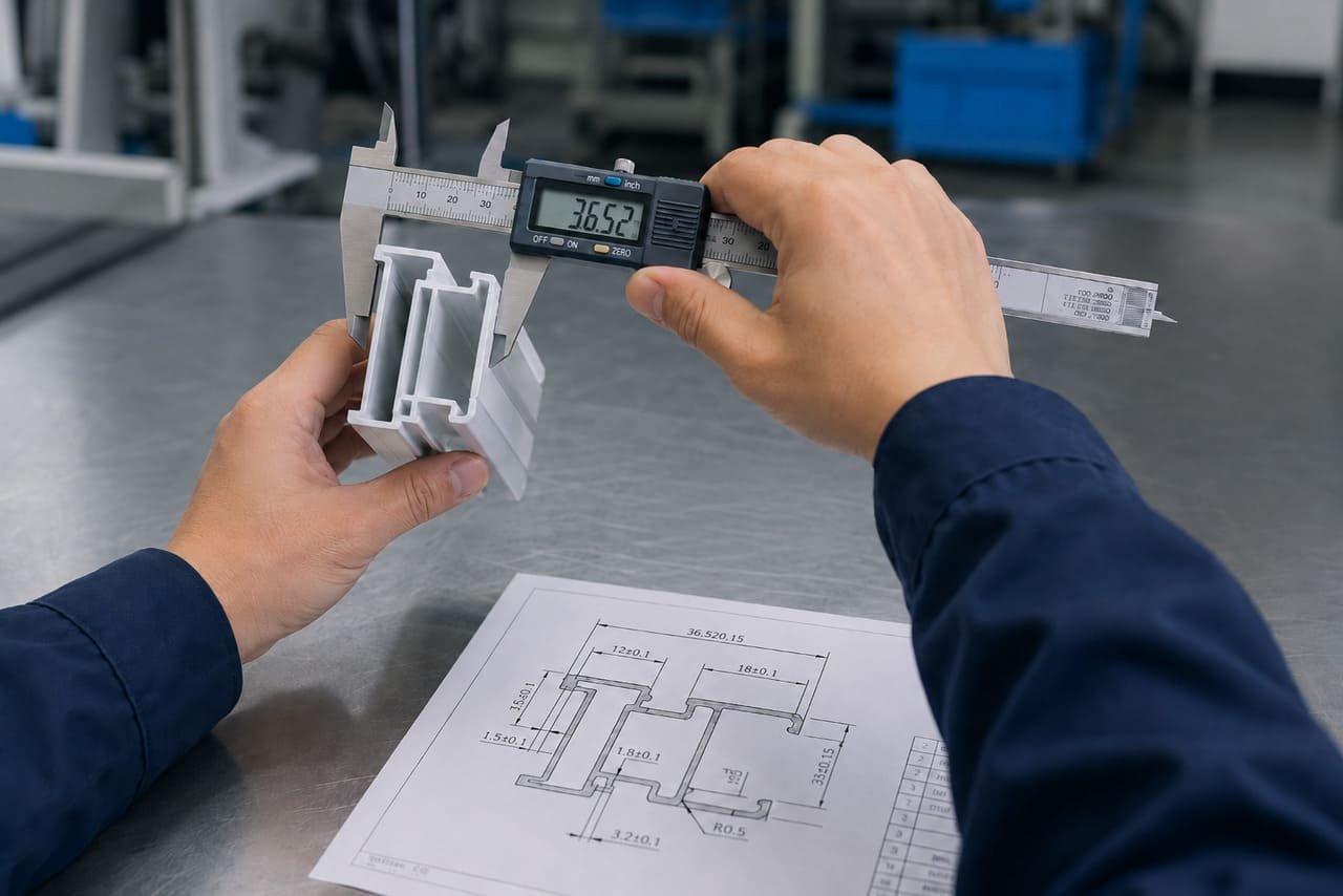 OKAWA engineering team reviewing custom extrusion profile cross-section designs