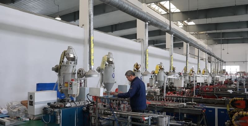 OKAWA mass production extrusion lines running custom plastic profiles