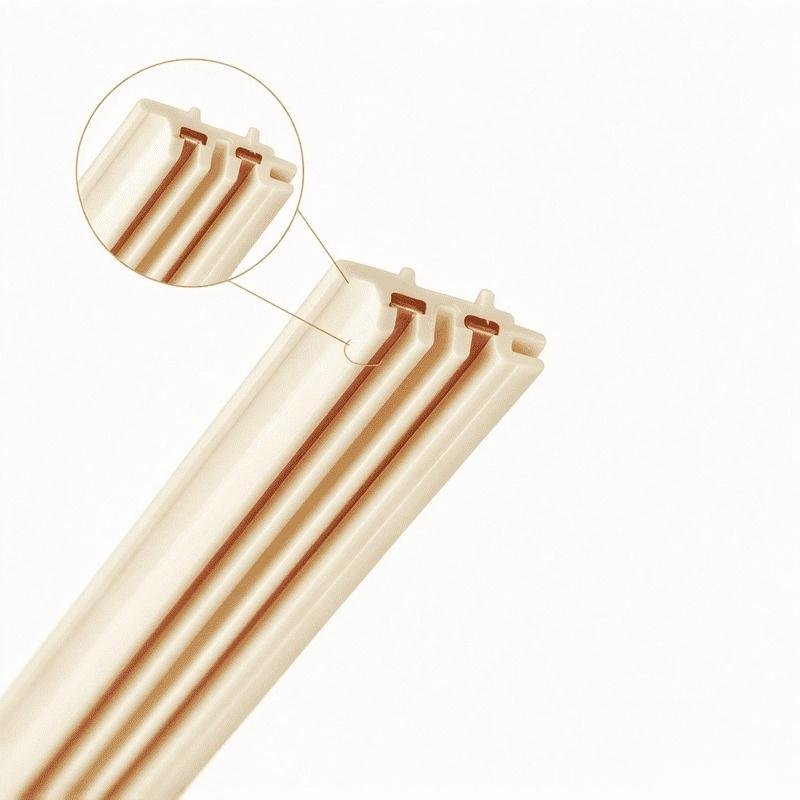 A microscopic view highlighting the strong bond between copper and plastic in a quality co-extruded profile.